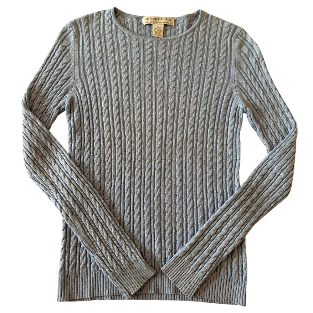 Sutton Studio Silk Cashmere Cable Knit Sweater Light Blue Bloomingdales Small